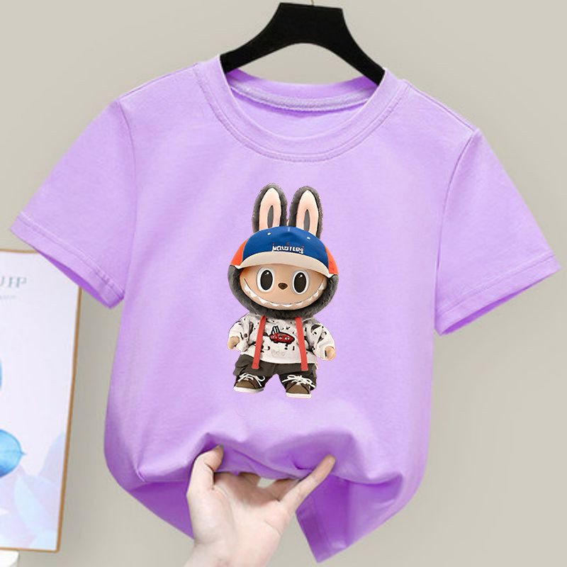 Dễ Thương Labubububu Boo Hoạt Hình Áo Thun Trẻ Em Vải Thiết Kế Vui Nhộn Cho Bé Trai Bé Gái Mùa Hè Mặc Thường Ngày