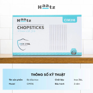 Bộ 10 đôi đũa Haazt CIM316 inox 316L, khắc laser chống trượt, siêu bền nhẹ, an toàn cho sức khỏe