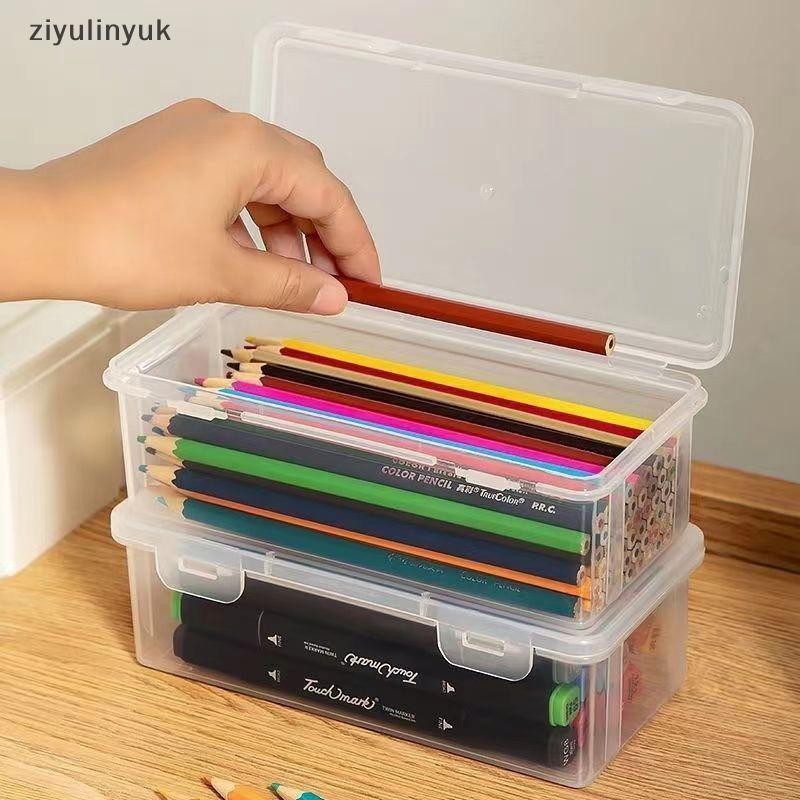 Ziyulinyuk 1 Hộp Bút Chì Nhựa Dung Tích Lớn Có Thể Xếp Chồng Trong Suốt Hộp Bút Chì Đồ Dùng Văn Phòng Hộp Sắp Xếp Lưu Trữ EN