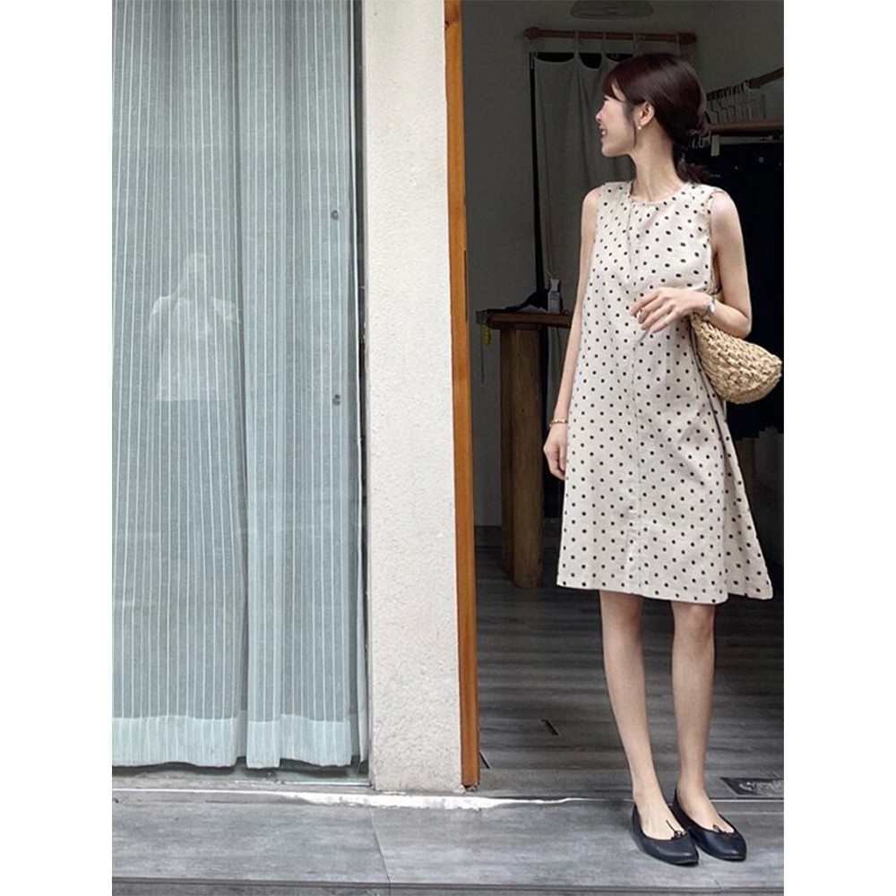Polka dot skirts Váy không tay phong cách Hàn Quốc, váy tank ôm sát
