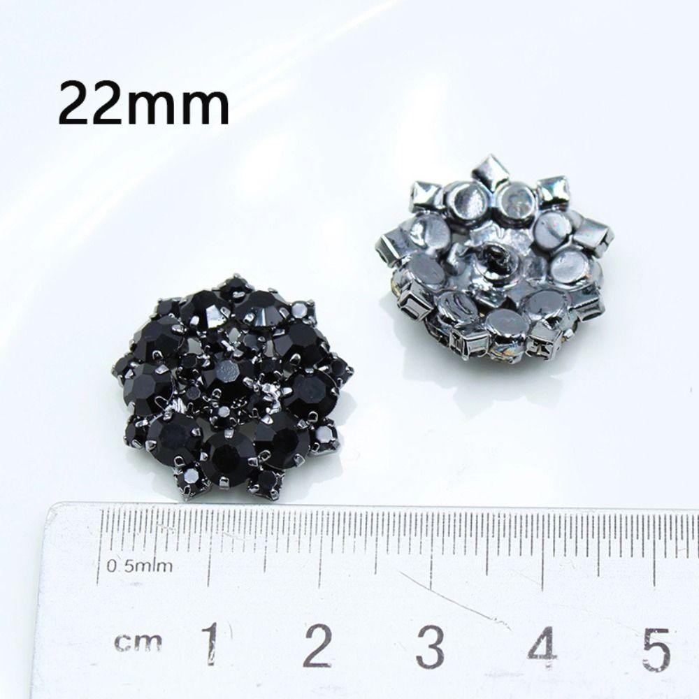 SMILE 5 Nút May Quần Áo, Nút Kim Cương Giả Móng Vuốt Hoa 22 Mm, Thủ Công Lấp Lánh Pha Lê Đen Hạt Thủy Tinh Snap Fastener Đảng Quần Áo Quyến Rũ