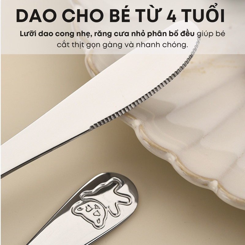 Bộ Dao Thìa Nĩa Trẻ Em Inox 410 Không Gỉ, Sáng Bóng – An Toàn Cho Bé Từ 2 Tuổi | 194