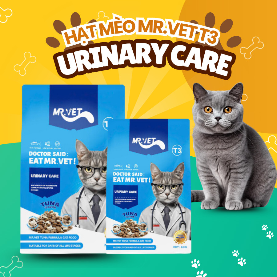 Thức ăn cho mèo MRVET dạng hạt T3 mới 1KG hỗ trợ cải thiện đường tiết niệu cho mèo