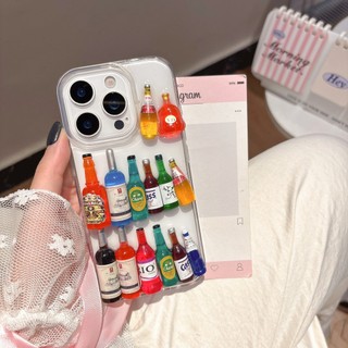 3D Whisky Chai Rượu Vang Đỏ Trong Suốt Xẻng Điện Thoại Dành Cho iPhone 17Promax 16Promax 16Pro 15Promax 15Plus 11 12 13 14 Pro Max Vỏ Di Động Chống Sốc