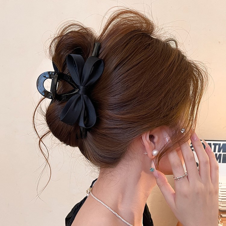 Kẹp tóc nữ nơ đen đơn giản