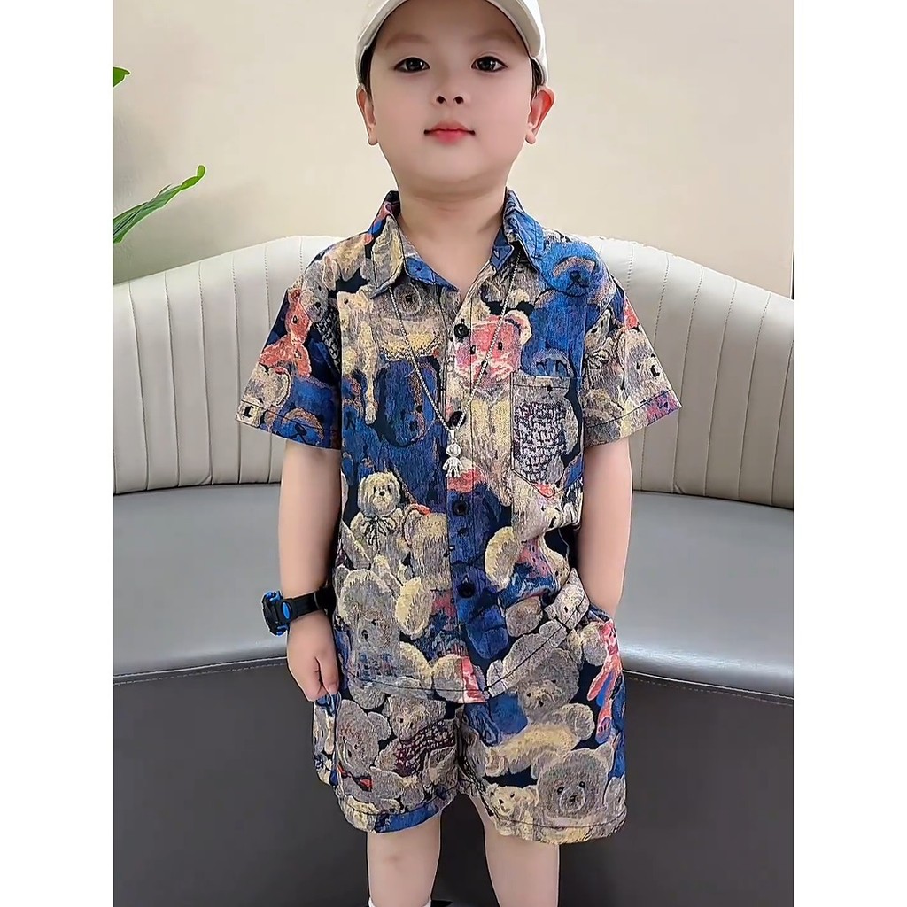 Bộ hoa tay mùa hè cho bé trai SY6 Bộ áo sơ mi và quần short mùa hè Bộ hai mảnh hoàn hảo để mặc mùa hè thông thường YS6