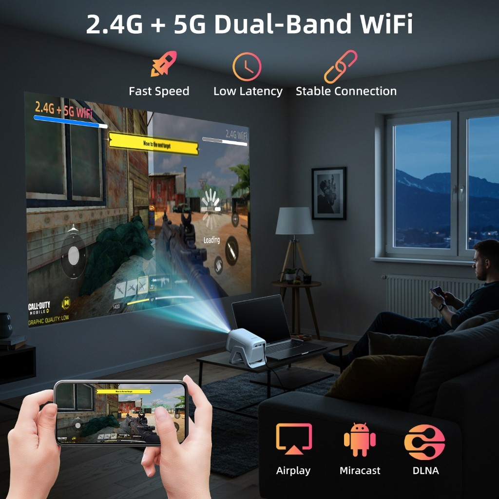 Máy chiếu Goojodoq 4K 1080P Full HD 200ANSI, Bluetooth 5.2 Tương thích rộng rãi với máy chiếu mini Netflix 120 inch | BigBuy360 - bigbuy360.vn