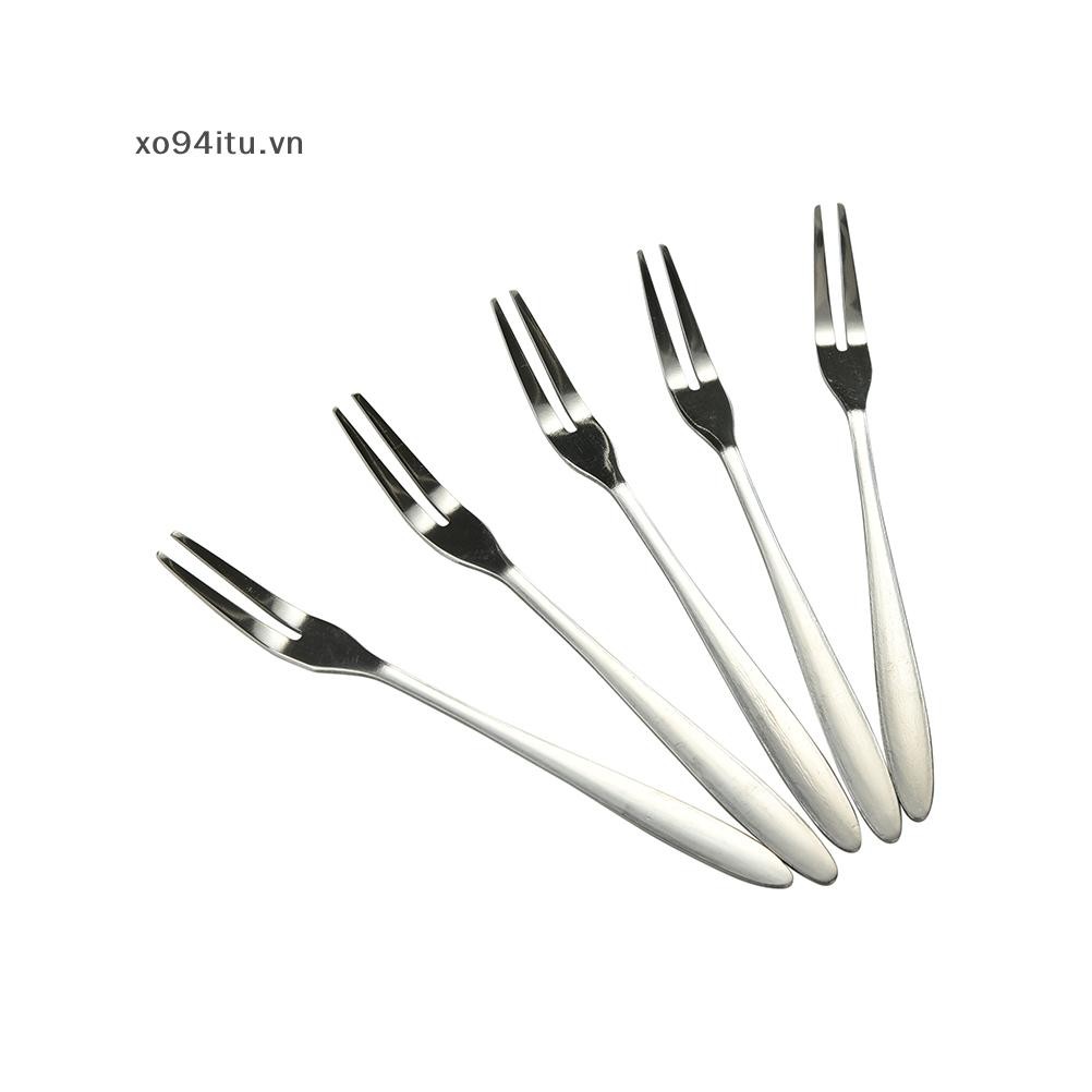 XOITU 5 Chiếc Nĩa Trái Cây Bằng Thép Không Gỉ Hai Răng Món Tráng Miệng Nĩa Gia Đình Đồ Dùng Nhà Bếp VN