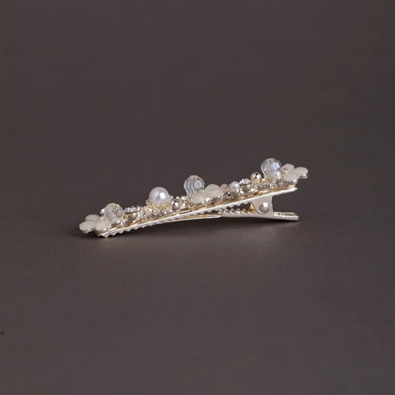 MAUROPOLI Kẹp mỏ vịt thủy tinh tinh tế kiểu Pháp - Phụ kiện tóc cổ tích - Kẹp cao cấp - Kẹp bên hông - Ngọc trai nữ