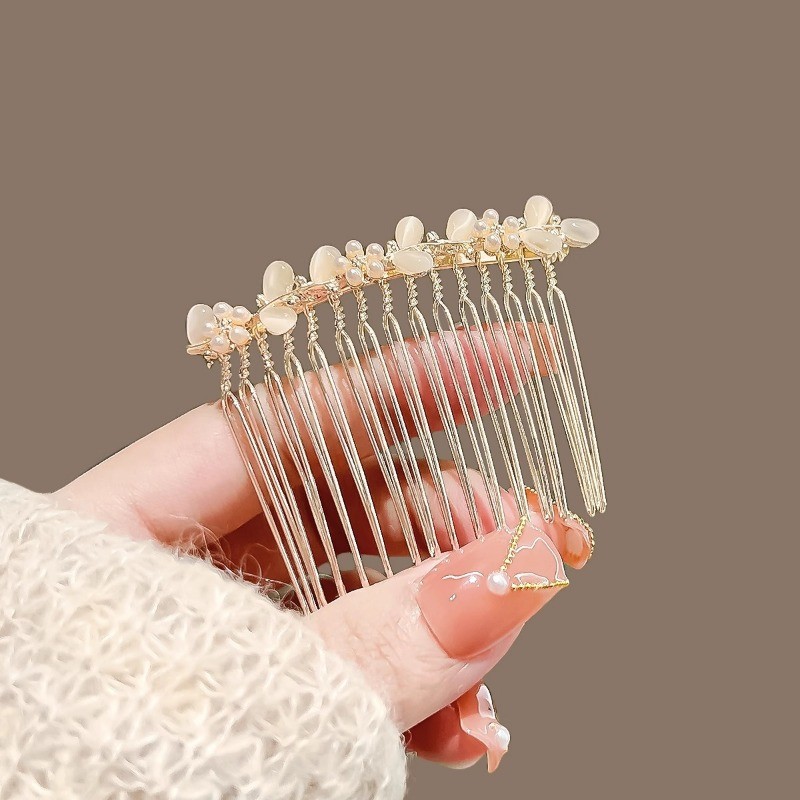 MAUROPOLI [Sẵn sàng] Lược chải tóc hoa mắt mèo - Phụ kiện tóc cao cấp cho nữ - Phong cách cổ điển - Kẹp và tấm kẹp tóc - Mũ đội đầu phù hợp
