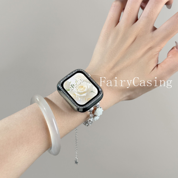 Dây đeo hạt hồng trắng cho Apple Watch Series 10 42 46mm 44mm 38 40 41 49mm 45mm Vòng tay iWatch Series 9 8 7 SE Ultra 2