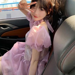 Váy Liền Tay Bồng Phong Cách Ngây Thơ Tình Đầu Kiểu Pháp Váy Bồng Công Chúa Siêu Tiên Nữ Mùa Hè Dáng Người Nhỏ