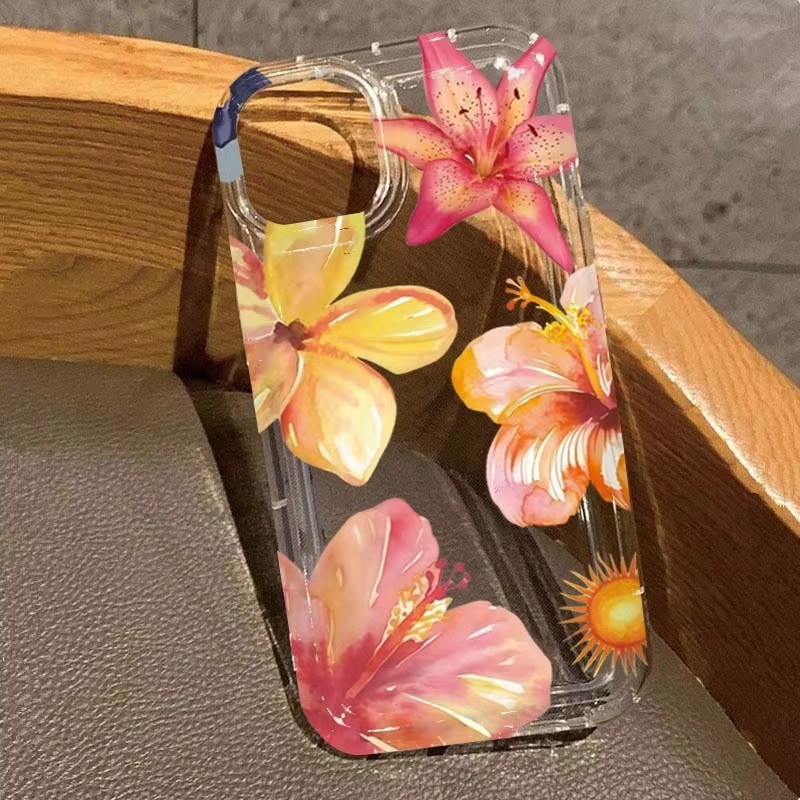 Ốp Lưng Tương Thích Cho iPhone 16 15 Pro Max 11 13 14 12 Pro Cho iPhone 16e 7 8 Plus XS Max X XR SE2022 Họa Tiết Hoa Trong Suốt Mềm