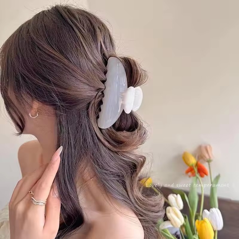 Kẹp Cá Mập Size Lớn Màu Trơn Thanh Lịch - Phụ Kiên Tóc Phong Cách INS Hình Bán Nguyệt Tóc Móng Vuốt 2025