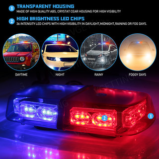 Đèn nhấp nháy trên nóc ô tô 36 đèn LED cảnh báo khẩn cấp Đèn hiệu an toàn Gắn từ tính cho xe tải Xe cứu thương Tuyết Plow 4 màu 12V 24V
