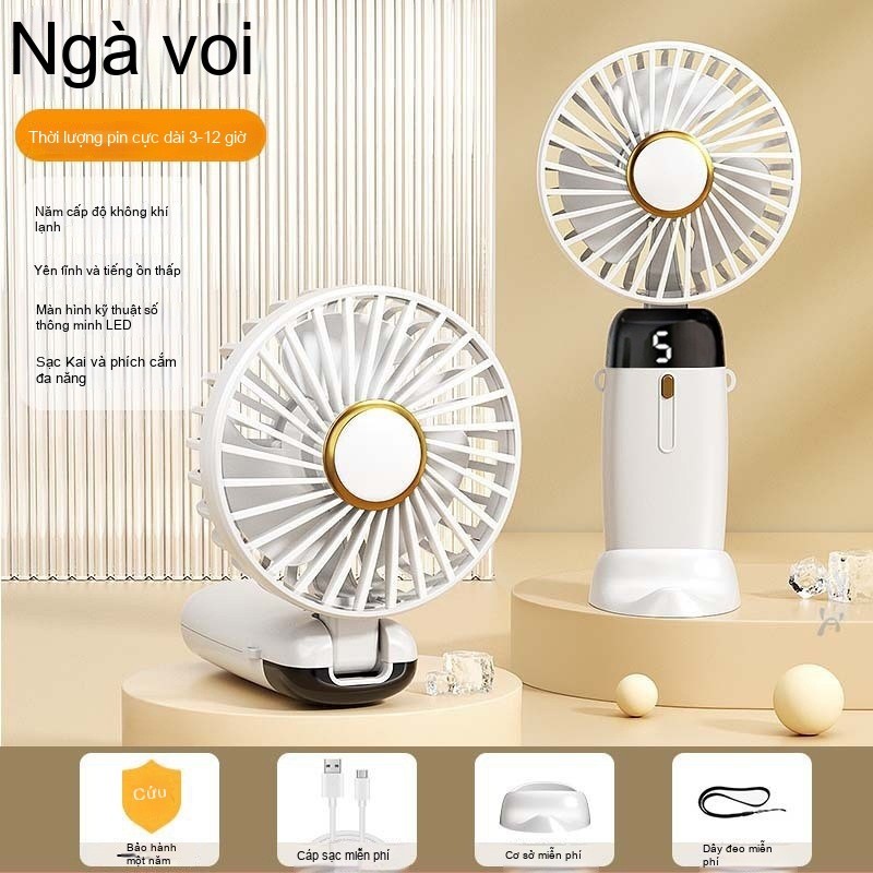 Quạt cầm tay nhỏ có giá đỡ điện thoại, mẫu di động có thể sạc lại cho bàn làm việc hoặc treo cổ