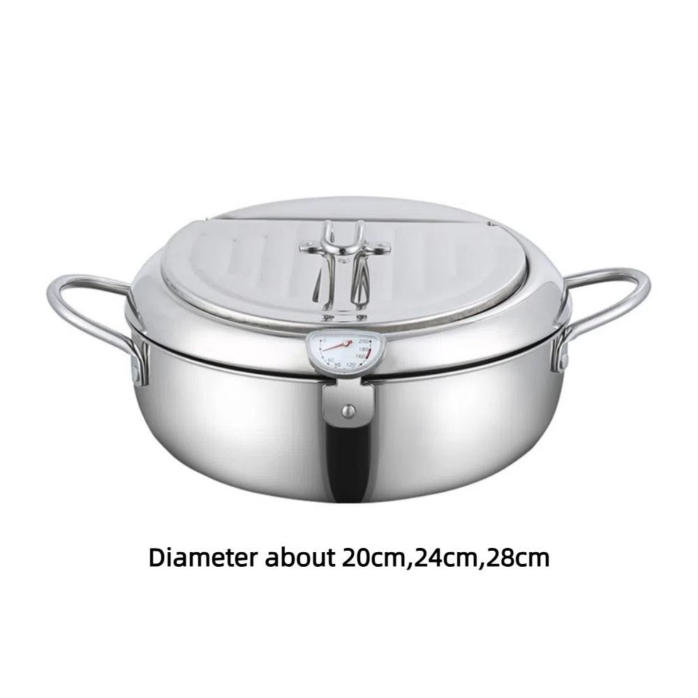 Nồi chiên sâu JiKK, có nắp nhiệt kế Tempura Fryer Pan, Thép không gỉ dày tiết kiệm dầu Nhật Bản Chảo chiên sâu Nhà bếp