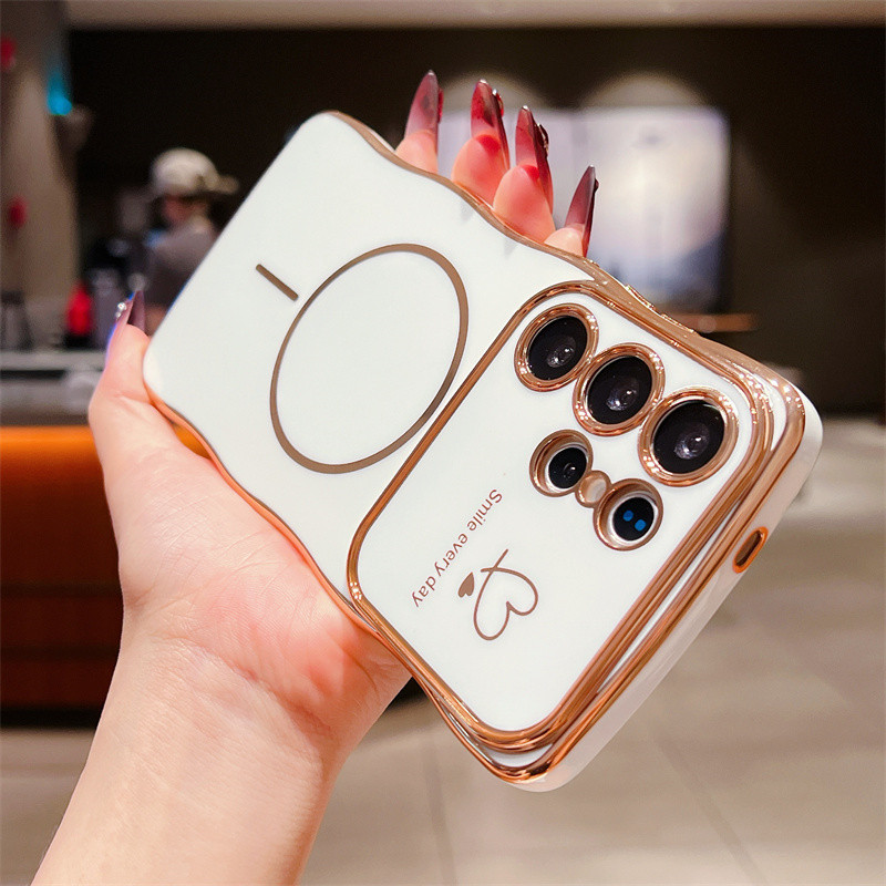 Ốp Lưng Từ Tính Mạ Sóng Cho Samsung Galaxy S26 S25 S24 Ultra Plus S25 S24 S23 FE Sạc Không Dây Trái Tim Tình Yêu Bên