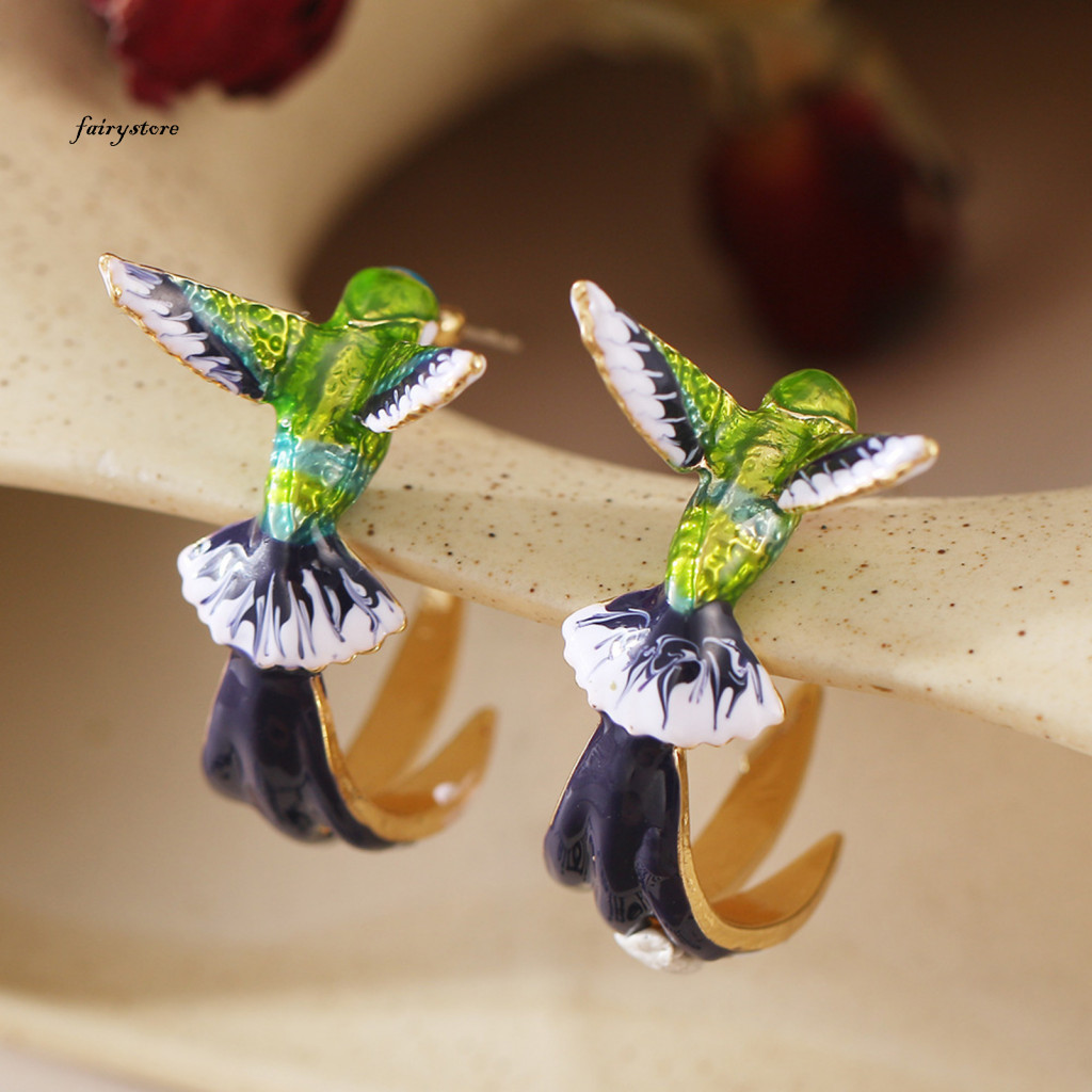 Fairystore| Bông tai xỏ khuyên thời trang cho Cocktail Hummingbird Men Khuyên tai chống mài mòn