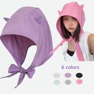 Mũ quỷ nhỏ VOIDLESS, Mũ chui đầu buộc dây màu trơn, Khăn choàng phong cách chui đầu dễ thương Hình dạng khăn trùm đầu khô nhanh cho bé gái