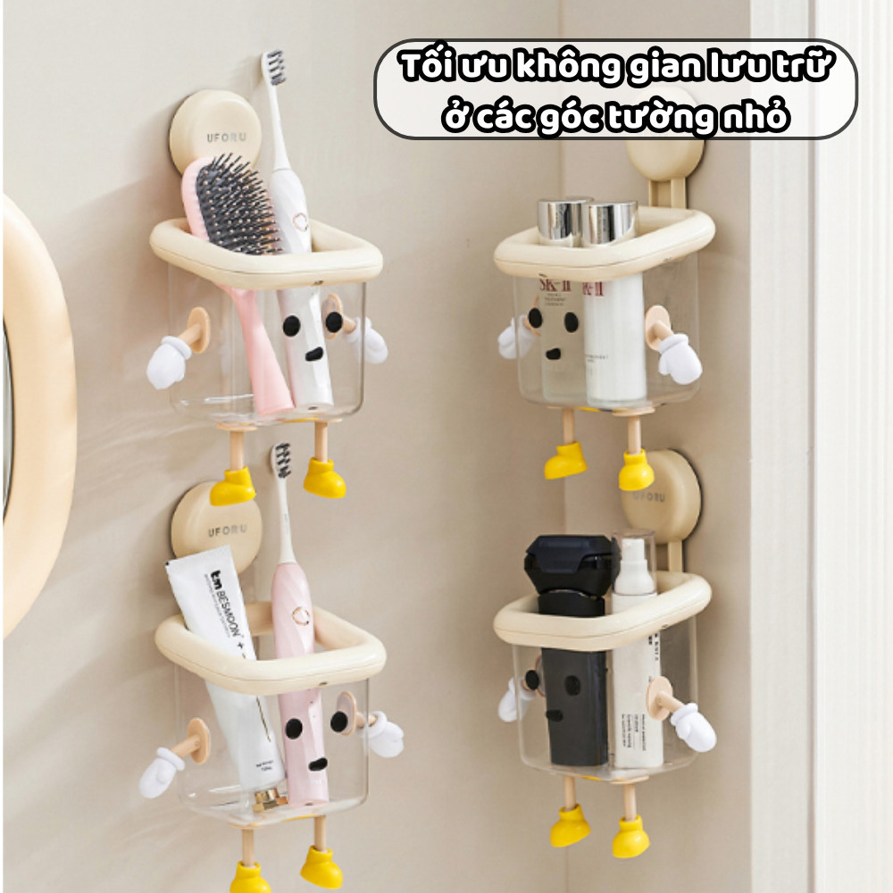 Kệ Để Đồ Nhà Tắm Có Cốc Hút Dán Tường Cute, Kệ Để Đồ Nhà Bếp Đa Năng Có Khe Thoát Nước Tiện Lợi DINOHOME