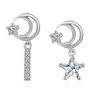 ♥ Bông tai tinh tế Tất cả các trận đấu Bông tai bầu trời đầy sao Trang sức mặt trăng ngôi sao bất đối xứng