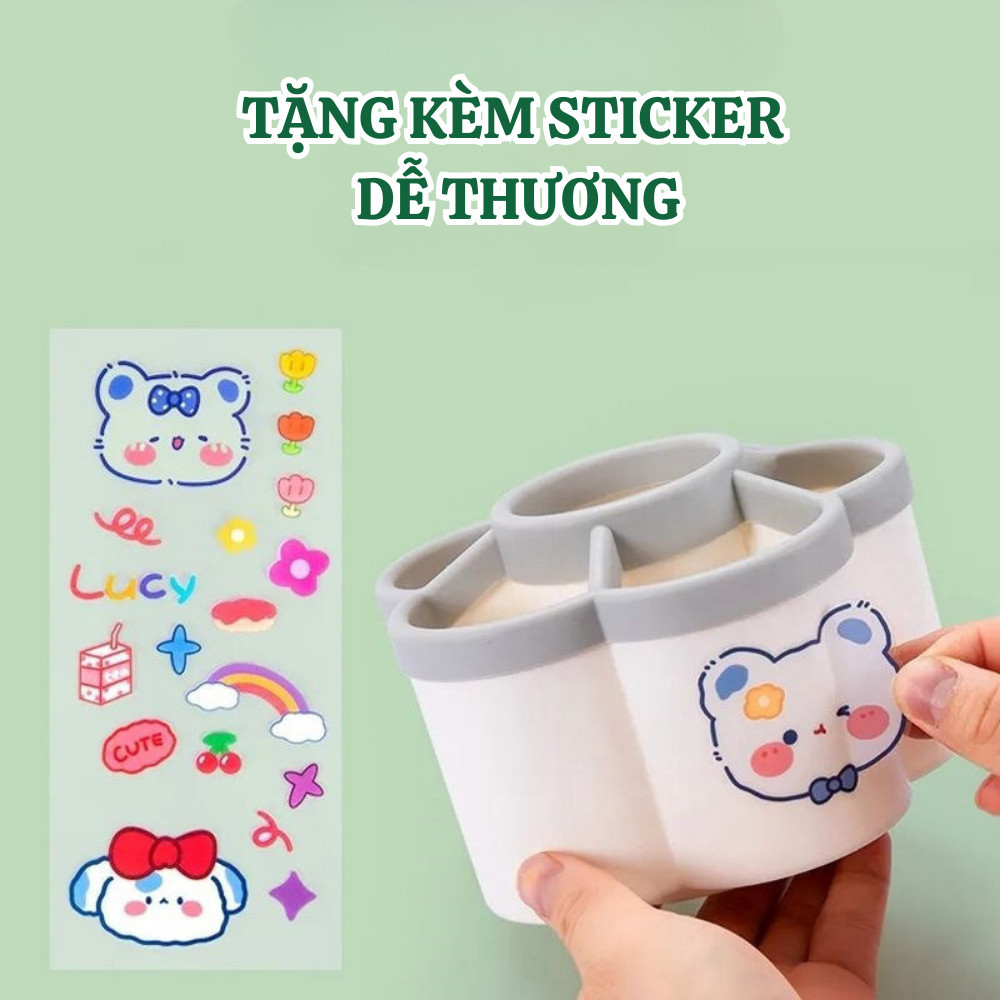[TẶNG STICKER] Hộp đựng bút để bàn xoay 360 thiết kế bông hoa 6 ngăn, Hộp đựng văn phòng phẩm để bàn