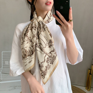 Mùa Xuân 2025 Phong Cách Pháp Cà Vạt Khăn Retro Nữ Thời Trang Thanh Lịch Khăn Twill 90 Khăn Vuông In Hình Chống Nắng