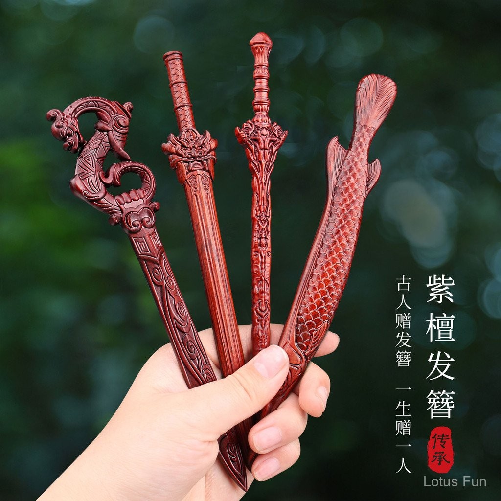 Meimuxi Kẹp tóc hình rồng khắc gỗ đàn hương đỏ lá nhỏ Pixiu cho phụ nữ, phong cách cổ điển độc đáo, phong cách Trung Quốc mới, phụ kiện tóc thời trang đơn giản hiện đại, dụng cụ tạo búi tóc