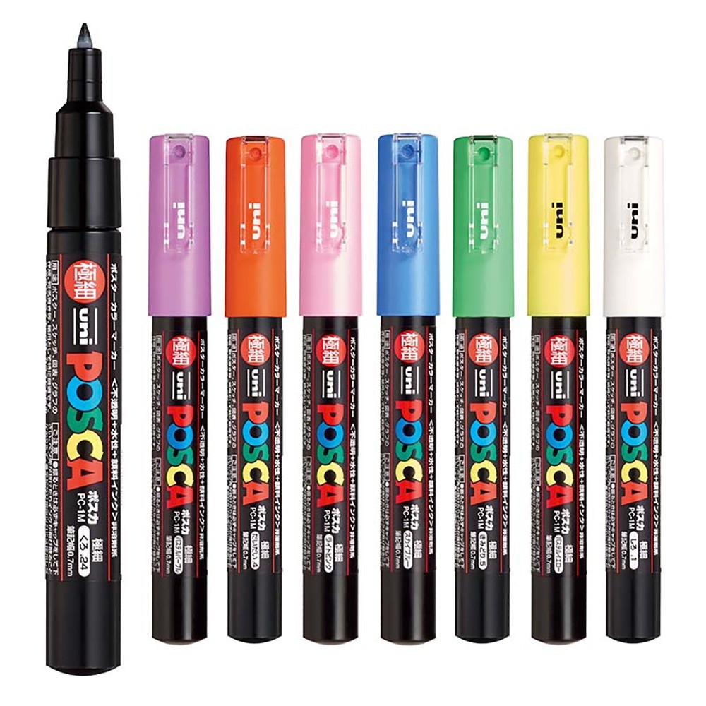 Bút đánh dấu sơn đầu mịn Uni POSCA PC-1M 0.7mm | Bút nghệ thuật vĩnh viễn chống nước nhiều màu chính hãng Mitsubishi để vẽ, Graffiti, DIY, các dự án thủ công