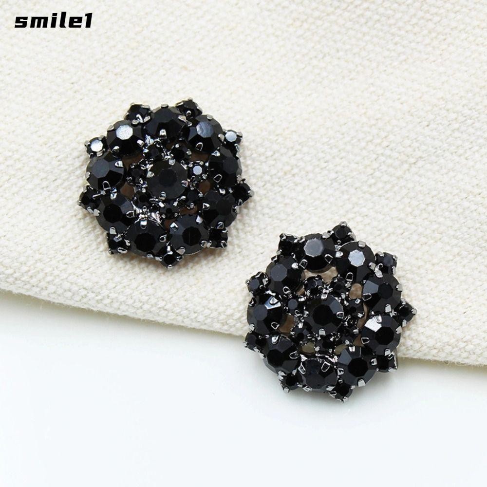 SMILE 5 Nút May Quần Áo, Nút Kim Cương Giả Móng Vuốt Hoa 22 Mm, Thủ Công Lấp Lánh Pha Lê Đen Hạt Thủy Tinh Snap Fastener Đảng Quần Áo Quyến Rũ