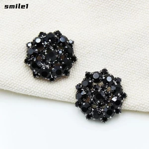 SMILE 5 Nút May Quần Áo, Nút Kim Cương Giả Móng Vuốt Hoa 22 Mm, Thủ Công Lấp Lánh Pha Lê Đen Hạt Thủy Tinh Snap Fastener Đảng Quần Áo Quyến Rũ