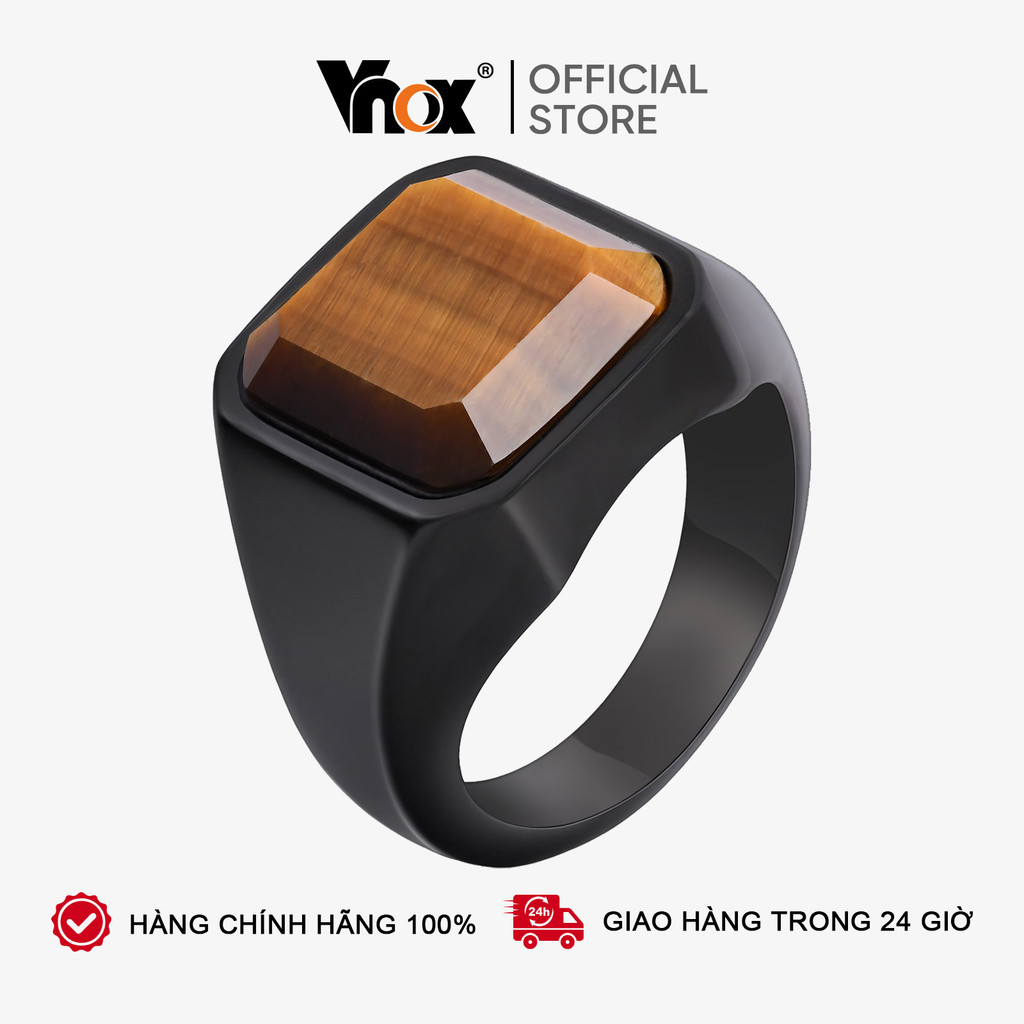 Nhẫn Mắt Hổ Vnox Dành Cho Nam, Nhẫn Nam Hồng Có Đá CZ Vuông, Trang Sức Đá Tự Nhiên Màu Đen