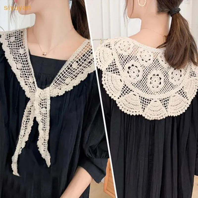 Siyuyan Phong Cách Vintage Rỗng Ra Móc Ren Khăn Nữ Áo Đeo Vai Giả Cổ Áo Mũi Để Trang Trí Quần Áo