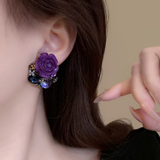 Thời Trung Cổ Đính Kim Cương Tím Retro Tính Khí Bông Tai Nhẹ Sang Trọng Người Cao Cấp