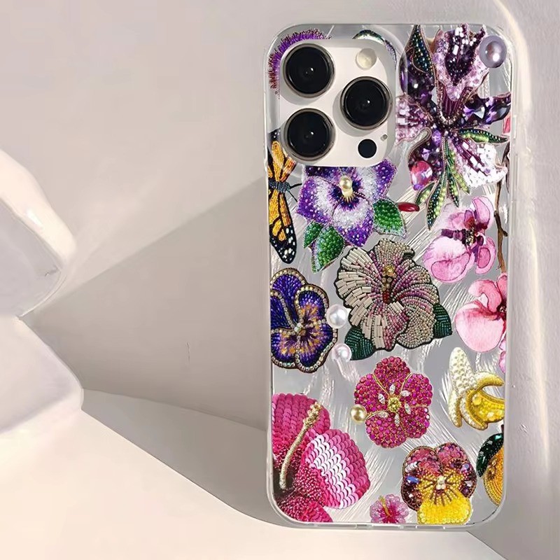 Vỏ Cho Realme Note 60 50 C67 C63 C65 C53 C55 C35 C51 C15 5i C21Y C11 C25 8 8i 6i 5 10 C20 5S C33 C30 Hoa Ngọc Trai In Sáng Bóng Sợi Lông Vũ IMD Laser Vỏ Cứng Chống Sốc