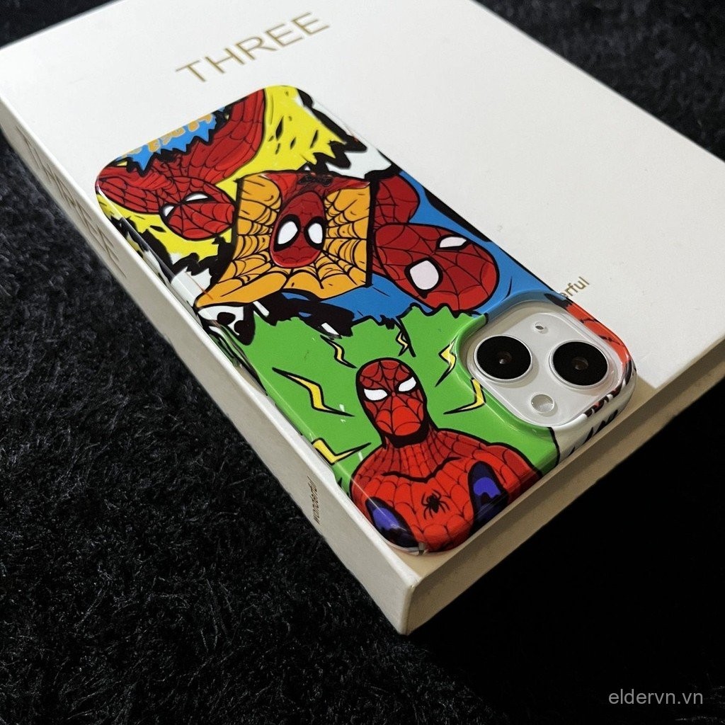 Ốp điện thoại hoạt hình Spider-Man QYJS tương thích với iPhone 16 15 14 13 Pro Max 11 12 PRO X XS XR XS Max 7 8 Plus 14 15 16 PLUS, ốp cứng phim gradient đơn giản L5MR