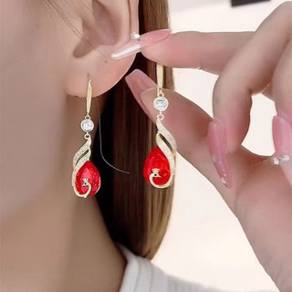 Phong Cách Mới Tính Khí Thời Trang Retro Con Công Dài Tua Rua Bông Tai Pha Lê Xanh