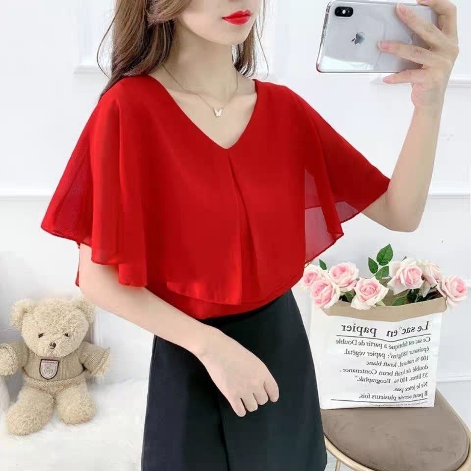 Áo voan nữ mùa xuân hè 2025 phiên bản Hàn Quốc thời trang tay ngắn dáng rộng giảm béo