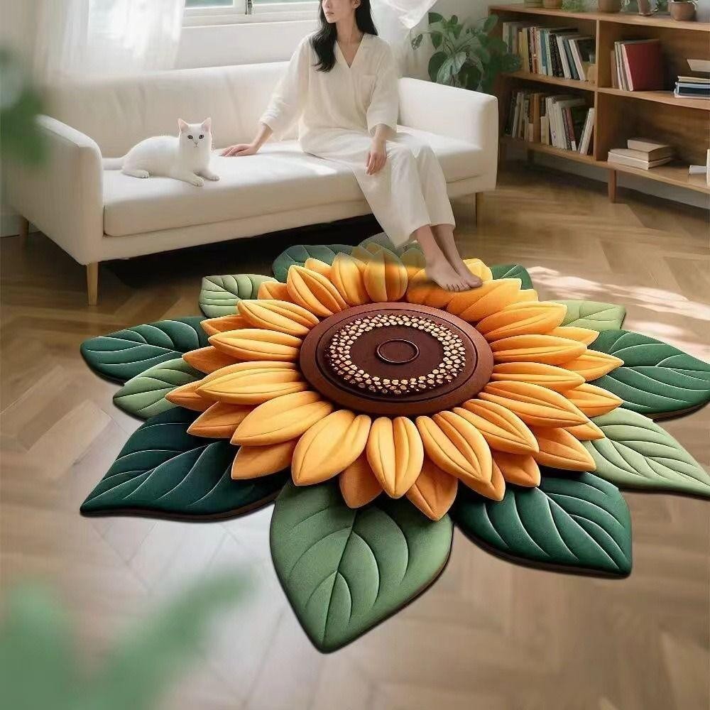 Thảm hoa hướng dương mềm mại chống trượt 60x60cm AWNGD cho phòng khách, bàn trà đầu giường
