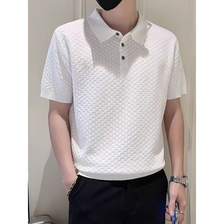 DICHUANGZHE Áo sơ mi nam ngắn tay Polo áo rộng Lụa băng công sở giản dị