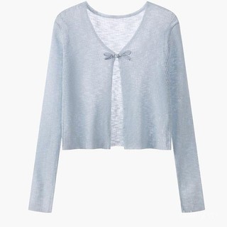 Áo khoác mỏng trong suốt kiểu Trung Quốc mới, áo cardigan bảo vệ khỏi nắng màu xanh, áo len lụa lạnh có nút ếch, kiểu dáng ngắn