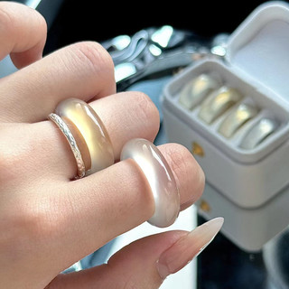 Nhẫn Agate Ngọc Băng Tự Nhiên Nguyên Chất, Unisex, Vòng Tay May Mắn, Nhẫn Cặp Đôi 6.15 GQV3