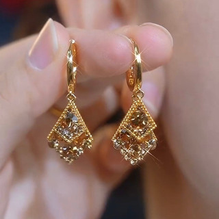 Châu Âu Mỹ Phong Cách Mới Cao Cấp Niche Màu Cà Phê Đôi Bông Tai Kim Cương Tinh Tế
