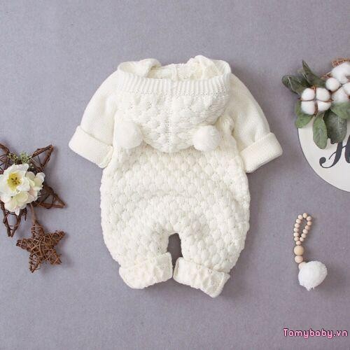 Bộ áo liền quần dài tay dệt kim màu trơn cho bé gái bé trai