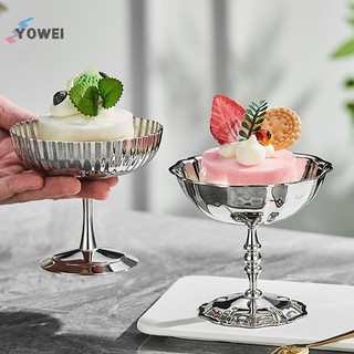 Cốc kem bằng thép không gỉ YOWEI, Bát tráng miệng Pudding, Cốc tráng miệng đế cao, Đĩa phục vụ Salad trái cây, Đĩa ăn nhẹ, Bộ đồ ăn, Thích hợp cho nhà bếp, KTV, Ba