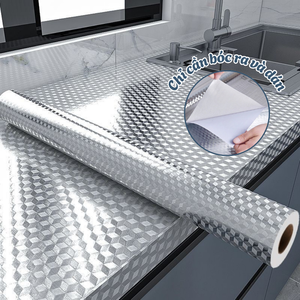 Giấy Bạc Dán Bàn Bếp Chống Bẩn, Decal Giấy Dán Tường Nhà Bếp Tráng Nhôm Chịu Nhiệt Chống Nước