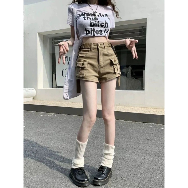 SUXI Quần short Denim cổ điển đơn giản dành cho nữ mùa hè mới 250619