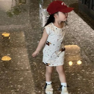 Váy thun ngắn tay bé gái cotton in họa tiết dễ thương, váy trẻ em vừa và nhỏ