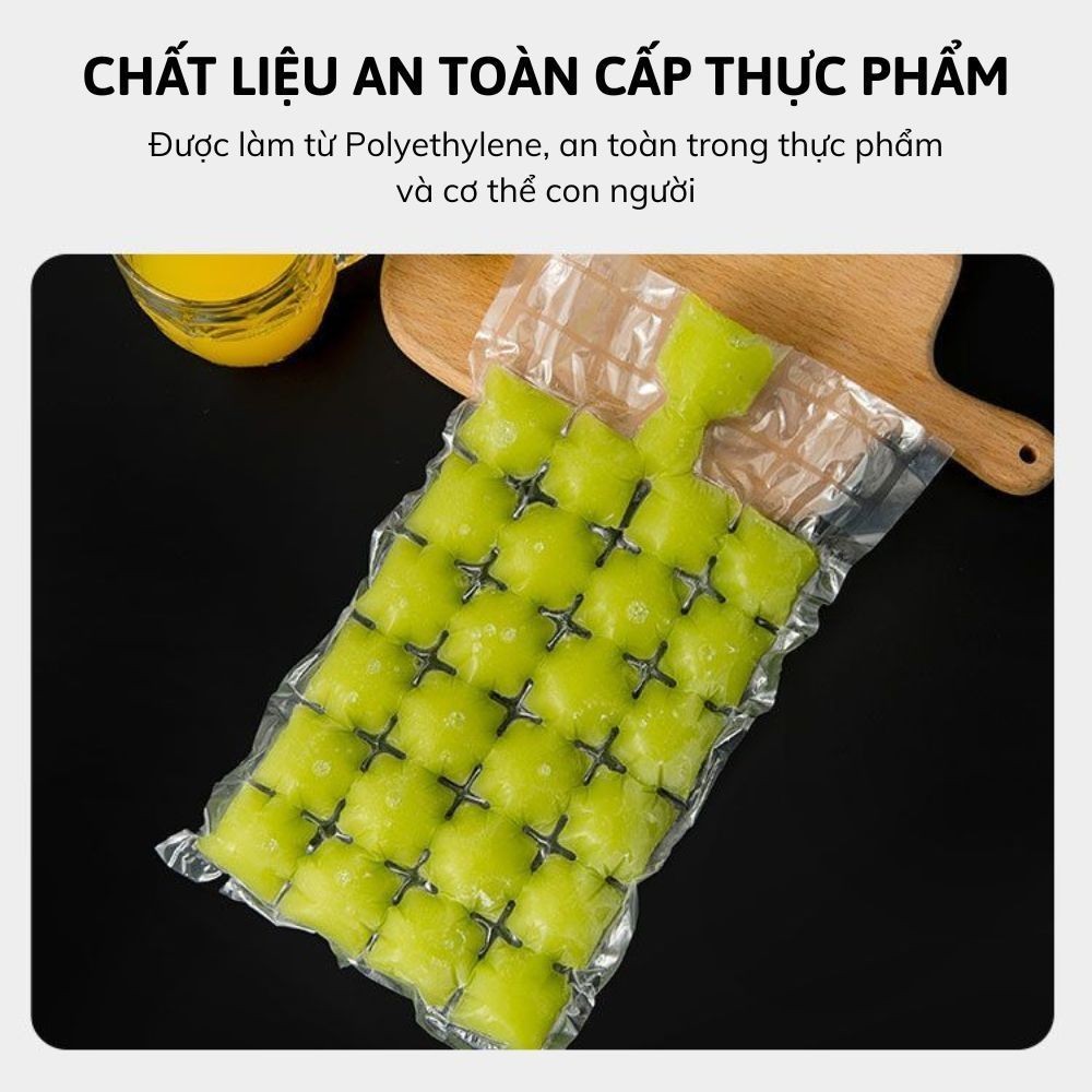 Set 50 Túi Làm Đá Viên 24 Ô Dùng 1 Lần, Túi Làm Kem Siro, Sữa Chua, Nước Trái Cây Kèm Phễu An Toàn Vệ Sinh